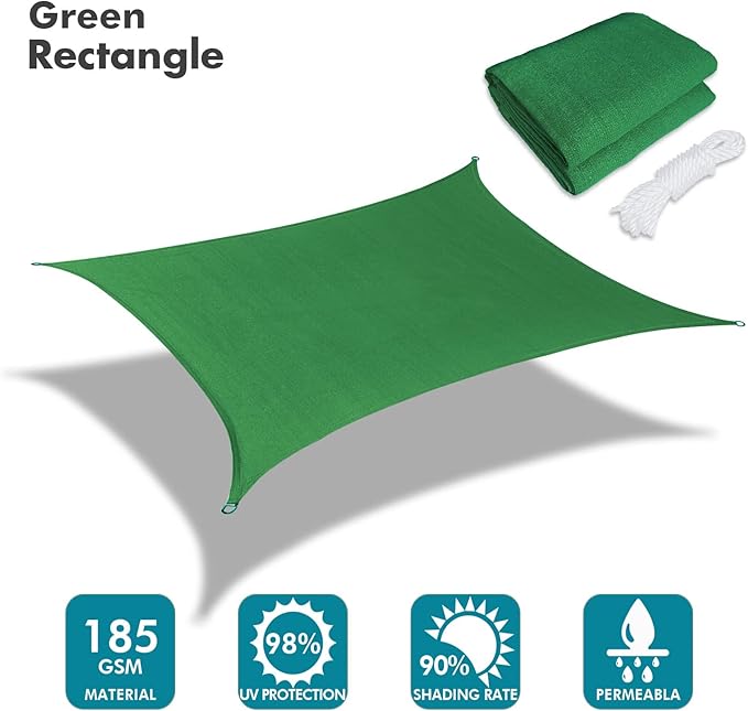 KANAGAWA 14'X15' Dark Green Custom Size Sun Shade Sail Rectangle UV Block Canopy Cover for Patio Backyard Lawn Garden Outdoor (Customized Available)
