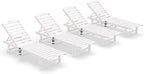 SERWALL Patio Chaise Lounge Chair Set of 4, HDPE Outdoor Lounge Chair with Cup Holder, 5 Positions Adjustable Pool Lounger with Rolling Wheels for Poolside, Deck, Sunbathing, White