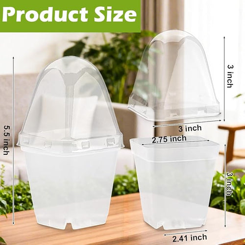 2.7 Inch Square Nursery Pots with Humidity Dome, 60 Packs Clear Seedling Pots with Drainage Holes, Reusable Propagation Pots Small Plant Container for Indoor Outdoor Gardening