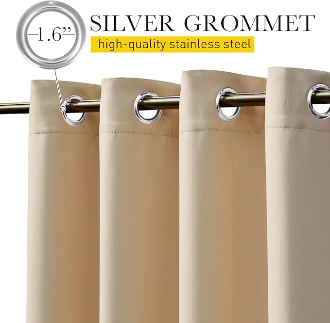 NICETOWN 2 Panels Outdoor Curtains for Patio Waterproof & Windproof, Grommet & Back Tab on Top & Bottom Weighted Drapes Keep Sun/Rain Out with Bouns Rope for Deck, Biscotti Beige, W52 x L108
