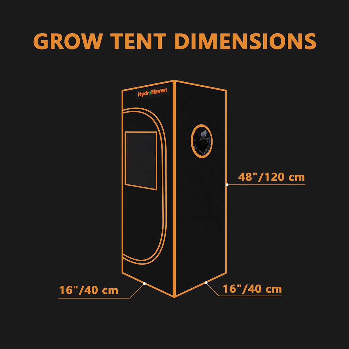 16"x16"x48" grow tent kit - heavy-duty 600d diamond, side view