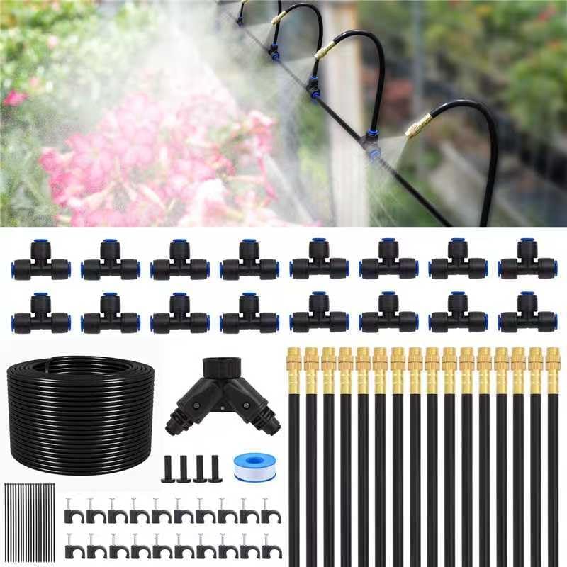 Drip Irrigation System Kit with 16 Pcs Adjustable Brass Nozzles & Bendable Spay Arm,120ft Garden Watering Misting System for Outdoor Raised Bed, Potted Plant, Yard, Greenhouse