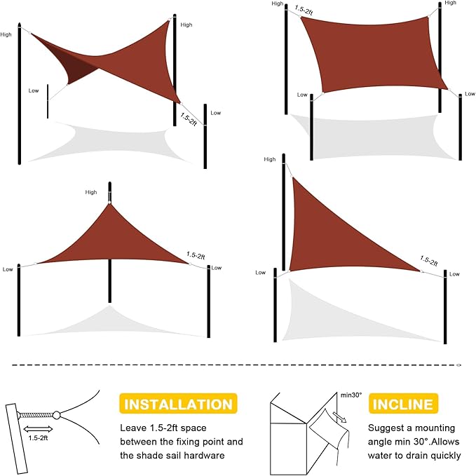 Artpuch Waterproof Sun Shade Sail, 10'x13' Rust Red Rectangular, UV Resistant Rain Canopy, Curved Edges Shade Cloth for Outdoor Patio, Deck, Yard