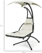 Best Choice Products Outdoor Hanging Curved Steel Chaise Lounge Chair Swing w/Built-in Pillow and Removable Canopy - Ivory