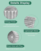 vensovo 9 Inches Silver Metal Rustic Plant Pots - 4 Pcs Large Shallow Galvanized Planters with Drain Hole and Rubber Plug, Rustproof Tin Bucket Succulent Pot Indoor Farmhouse Vintage Style for Decor
