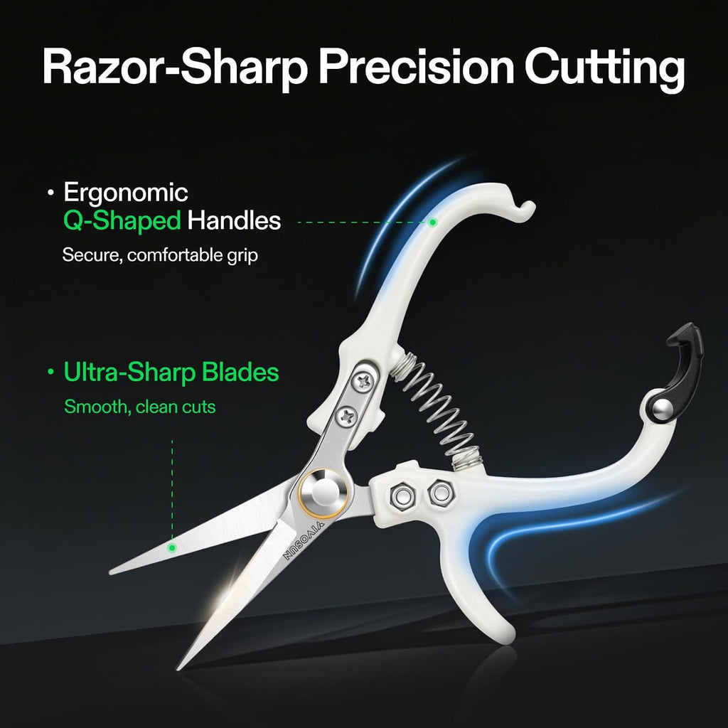 VIVOSUN Pruning Shears for Gardening, Q-Shaped Garden Scissors for Plants | Straight Precision Stainless Steel Blades, Comfort Ergonomic Grips, Ideal Snip for Deadheading, Trimming & Shaping Plants