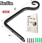 Jardim 2 Pack 6 Inch Premium Decorative Metal Iron Wall Hook, Indoor Outdoor Plant Hanger, Rustic Hanging Gardening Bracket Hook, for Planters, Bird Feeders, Lanterns, Wind Chimes (Black)