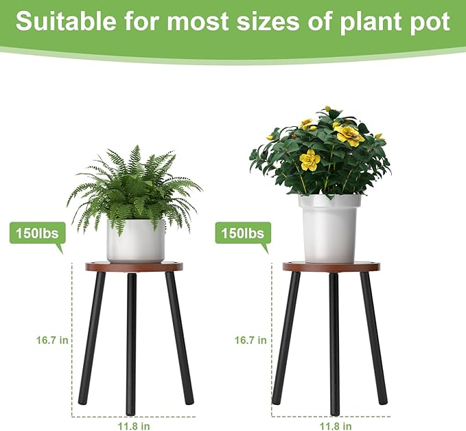 Wood Plant Stands Indoor, 16.7" Tall Plant Stand Outdoor Mid-Century Plant Stool, Single Plant Table Modern Small Round Side/End Table for Living Room, Balcony, Office (Brown)