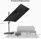PURPLE LEAF Patio Umbrella 8' X 8' Rectangle Cantilever Umbrella Large Aluminum Outdoor Umbrellas with 360-degree Rotation & UPF40+ Premium Fabric for Deck Pool Garden Yard, Graphite Grey