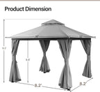 LAUSAINT HOME Semi-Permanent Outdoor Patio Gazebo 10'x10', Heavy Duty Party Tent Shelter with Double Roofs, Mosquito Nettings and Privacy Screens for Backyard, Garden, Lawn, Gray