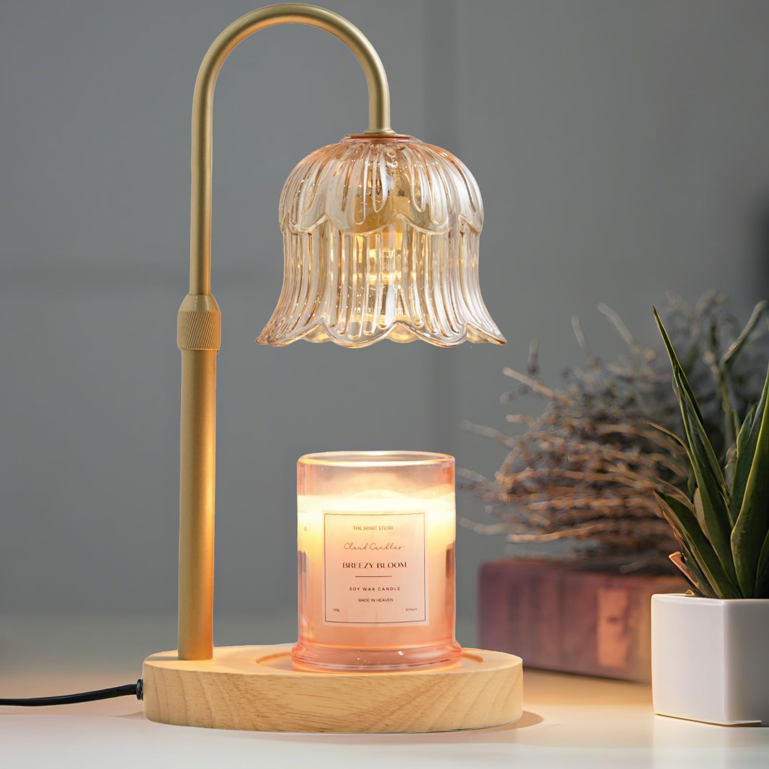 Candle Warmer Lamp with Timer: Adjustable Dimmable Height Adjustable - Flower Amber Shape Wax Lamp Jar Candles Modern Home Decor Table Lights - Bedroom Decor