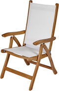 Royal Teak Collection FLBL Florida Teak Sling Chair, Reclining Outdoor Arm Chair, Adjustable Patio Chairs, Wooden Folding Chairs for Garden, Deck and Poolside Seating, Outdoor Furniture, White | Adjustable Reclining Patio Chairs with Black Sling, Teak