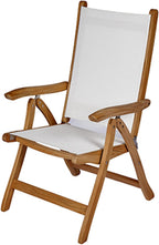 Royal Teak Collection FLBL Florida Teak Sling Chair, Reclining Outdoor Arm Chair, Adjustable Patio Chairs, Wooden Folding Chairs for Garden, Deck and Poolside Seating, Outdoor Furniture, White | Adjustable Reclining Patio Chairs with Black Sling, Teak