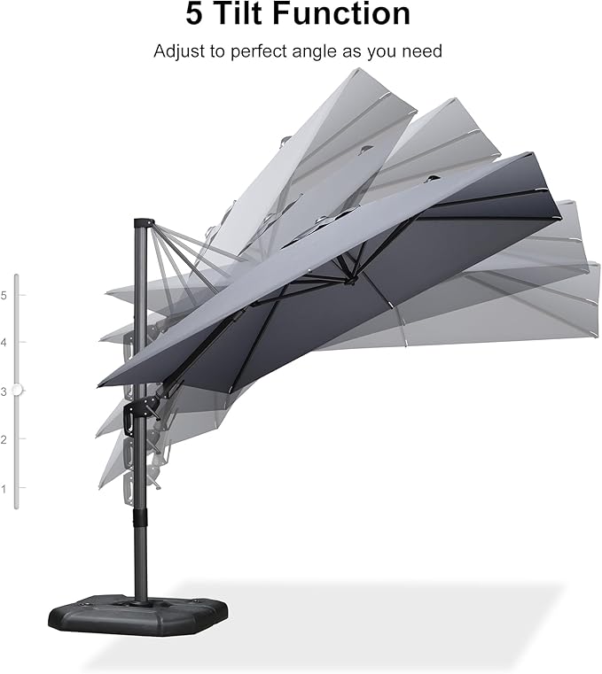 PURPLE LEAF 8.8' X 8.8' Left-right Tilt Patio Umbrella Outdoor Cantilever Swivel Square Umbrella with Tilt Aluminum Offset Umbrella with 360-degree Rotation for Garden Deck Pool Patio Light Grey