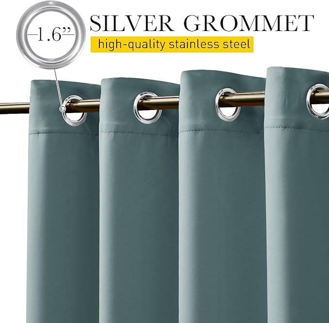 NICETOWN 2 Panels Waterproof Outdoor Curtains Fixed Grommet & Back Tab on Top & Bottom, Thermal Insulated Keep Rain & Sun Out Privacy Windproof Outdoor Draperies with Rope, W52 x L72, Greyish Blue