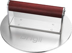 Brigii 8.5" Stainless Steel Smash Burger Press, Heavy Duty Smasher | 2.5lb, smooth surface, heat-resistant wooden handle, zero maintenance, dishwasher safe, for griddle and grill