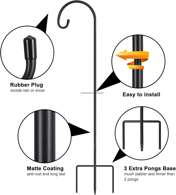 FEED GARDEN Adjustable 32 Inch Shepherd Hooks Rust Resistant Steel Shepard Hooks for Outdoor Hanging Lanterns, Bird Feeders, Solar Lights, Weddings Decor 8 Pack