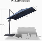 PURPLE LEAF Patio Umbrella 8' X 8' Rectangle Cantilever Umbrella Large Aluminum Outdoor Umbrellas with 360-degree Rotation & UPF40+ Premium Fabric for Deck Pool Garden Yard, Ocean Slate