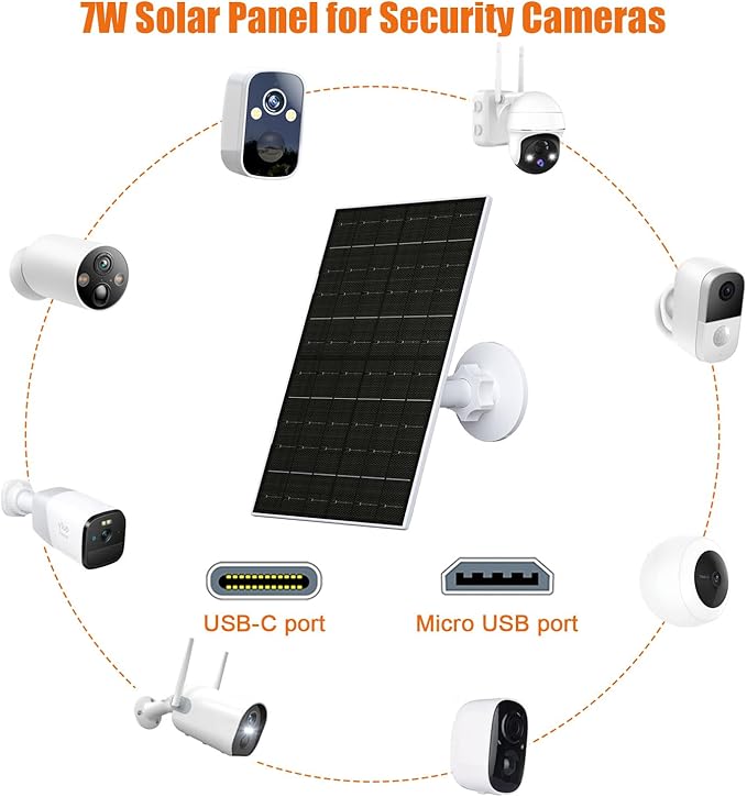 7W Solar Panel for Arlo Essential 2K (2nd Gen), Essential XL & Spotlight Cameras, USB-C Solar Charger for 5V Battery Cameras, IP66 Waterproof, 360° Adjustable Mount, 9.8ft Cable, 2 Pack