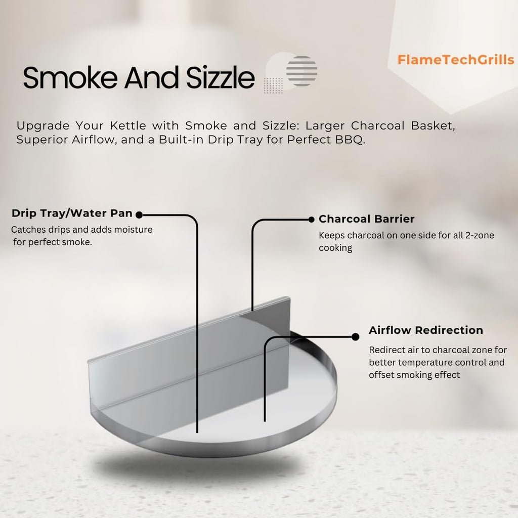 Smoke and Sizzle – Stainless Steel Charcoal Basket and Drip Tray for Weber Kettle 22" Grills,Summit,Performer – All-in-One BBQ Smoker Accessory