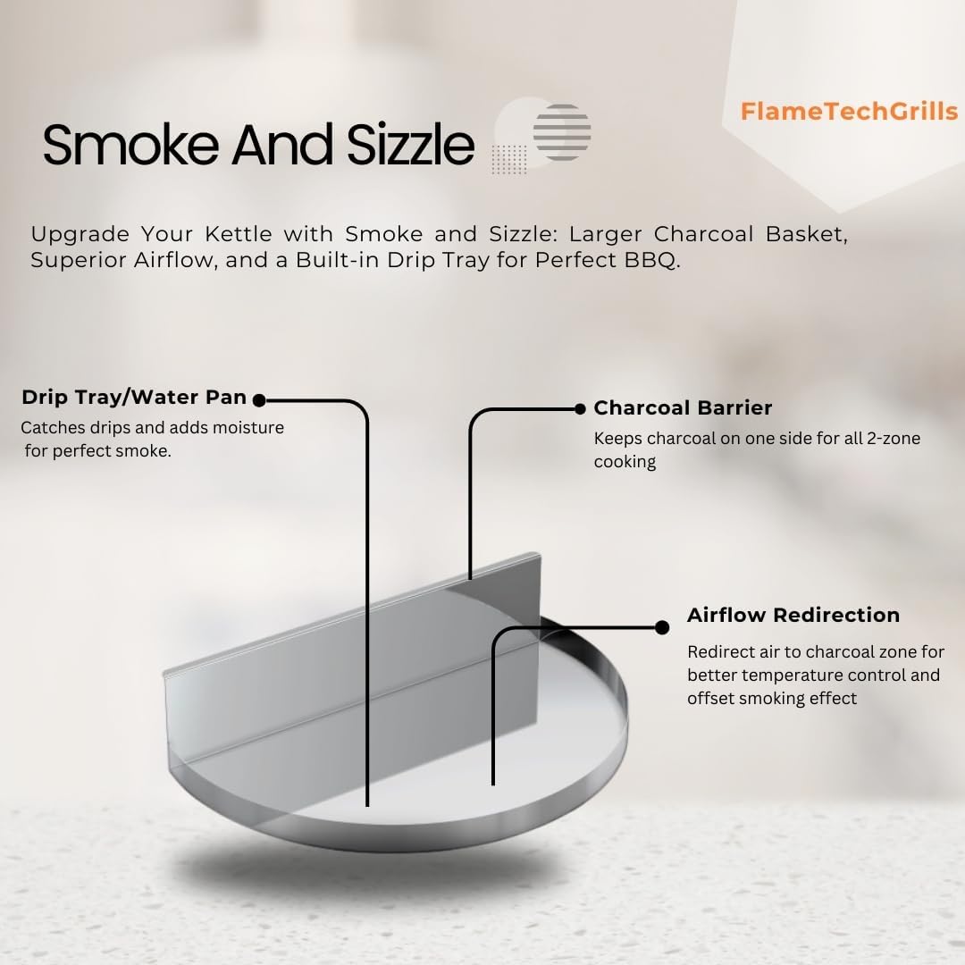Smoke and Sizzle – Stainless Steel Charcoal Basket and Drip Tray for Weber Kettle 22" Grills,Summit,Performer – All-in-One BBQ Smoker Accessory
