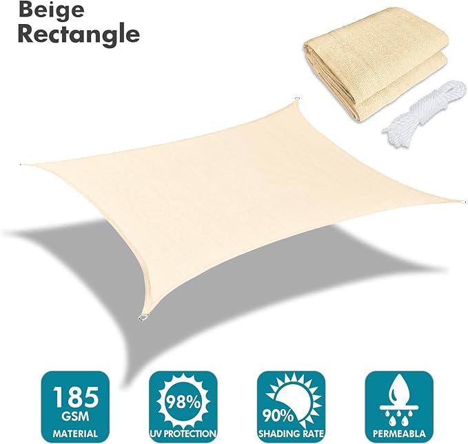 KANAGAWA 12'X24' Cream Custom Size Sun Shade Sail Rectangle UV Block Canopy Cover for Patio Backyard Lawn Garden Outdoor (Customized Available)