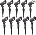 E ENERGETIC LIGHTING LED Landscape Lights with Connectors, 12V Low Voltage, Warm White 3000k, 4W, 175LM, Outdoor Waterproof Garden Pathway Lights Wall Tree Flag Spotlights with Spike Stand, 10 Pack