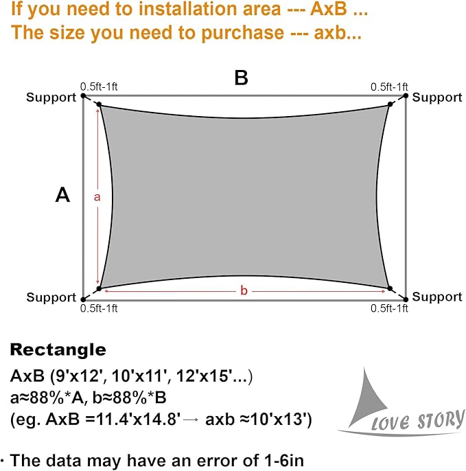 LOVE STORY Custom Size 8'x20' Turquoise Blue Sun Shade Sail Rectangle UV Block Canopy Patio Sail Sunshades Fabric for Outdoor Garden Carport (We Make Custom Size)