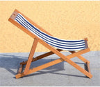 SAFAVIEH Outdoor - Loren Folding Sling Chair Set of 2 - Natural & Navy Stripe - Solid Wood Frame - Portable Bistro Design - Ideal for Patio, Poolside, Backyard, 24" W x 43" D x 25" H (PAT7040A-SET2)
