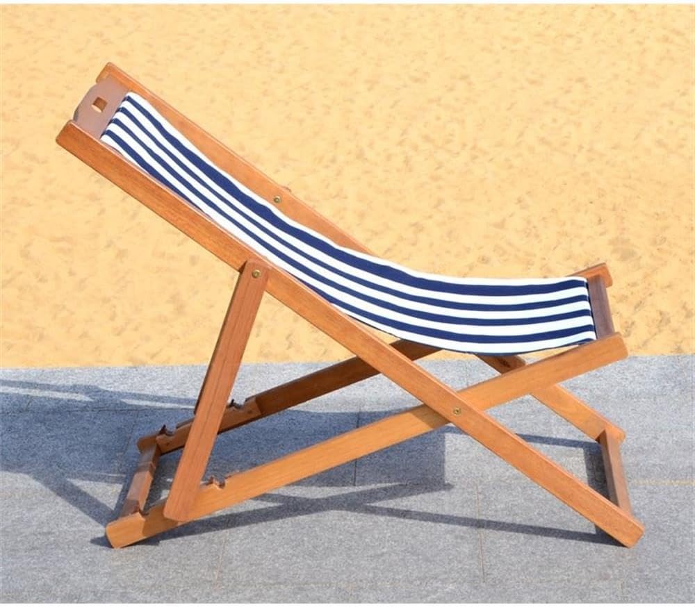 SAFAVIEH Outdoor - Loren Folding Sling Chair Set of 2 - Natural & Navy Stripe - Solid Wood Frame - Portable Bistro Design - Ideal for Patio, Poolside, Backyard, 24" W x 43" D x 25" H (PAT7040A-SET2)