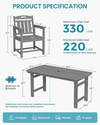 Ciokea HDPE Outdoor Dining Set, 5-Piece Patio Table and Chairs Set with Umbrella Hole, All-Weather Patio Dining Sets for 4, Durable Patio Furniture for Backyard, Garden, Lawn & Poolside, Grey