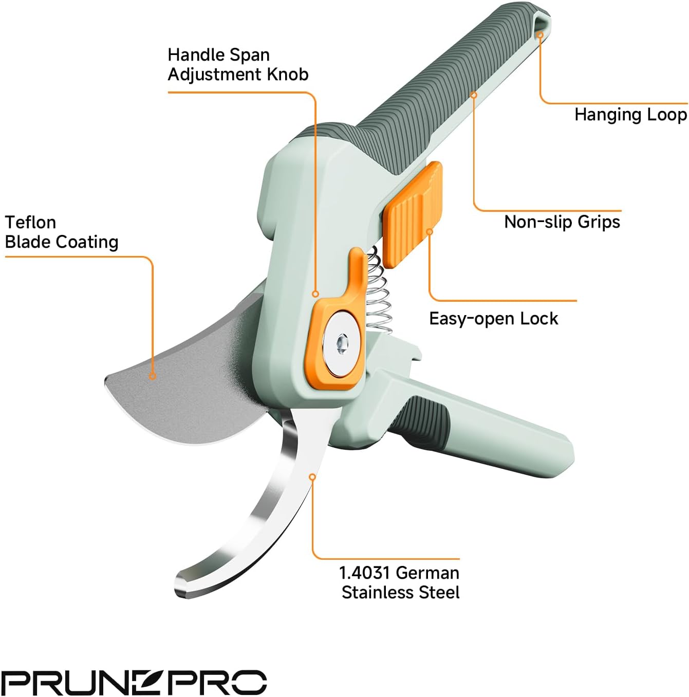 PrunePro® 8.2" Pruning Shears Ultra Sharp Lightweight Bypass Plant Clippers | German Stainless Steel Adjustable Handle Width Ergonomic Small Hands Arthritis Friendly Effortless Cut Up to 1" Garden Tools