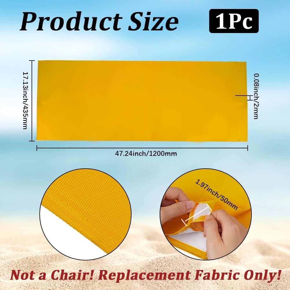 GORGECRAFT 120x43.5cm Thicker Beach Sling Patio Chairs Canvas Gold Folding Chair Replacement Outdoor Chairs Cloth Replacements Portable Reclining Sling Chair Fabric for Summer Vacation Sunbathing