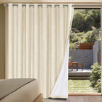 H.VERSAILTEX Linen Blackout Curtains Durable Thick Textured Linen Look 100% Blackout Patio Door Curtain Anti Rust Grommet Extra Wide Sliding Door Curtain Panel, Bleached Sand, W100 x L96 inch