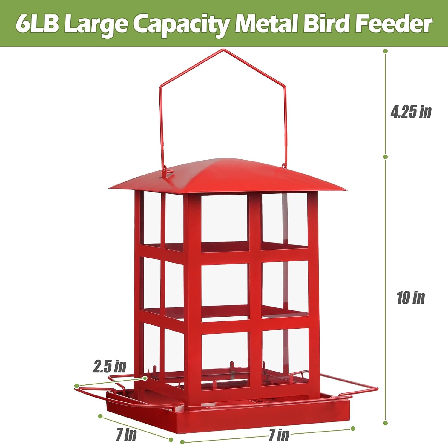 Bird Feeder, 6 LBs Large Capacity Bird Feeders for Outdoor Hanging | Heavy Duty Metal, Wild Birdfeeder, 4 Perches, Rainproof Waterproof, Easy to Fill and Clean, For Outside Garden Yard