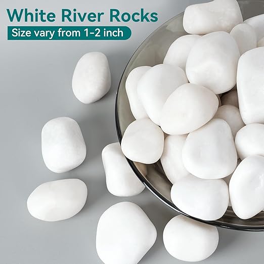20 lbs White Rocks for Landscaping, 1-2 inch Decorative Rocks for Plants Indoor, Large Polished River Rocks for Garden, Outdoor Landscaping, Walkways, Yard, Plants Pots, Vases, Crafts
