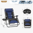 Padded Outdoor Zero Gravity Chair Set of 2, Cup Holder, 28in Seat, Blue | Foldable Outdoor Lounger, Detachable Cup Holder, 28in Seat, 400 LBS Weight Capacity, Equipped with Armrest