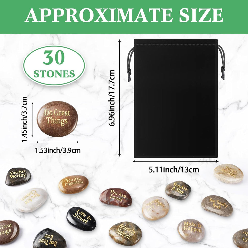 30 Pcs Inspirational Stones Encouragement Words Engraved Rocks | Bulk Garden Stepping Stone, Outdoor Scripture Gift, for Coworkers, Friends, Family, 1"-2" Each