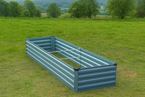 2 Pack 8x2x1FT Galvanized Raised Garden Bed Kit, Outdoor Metal Planter Box for Vegetables, Bottomless Rectangular Gardening Bed with Support Rods, Tool-Free Assembly, Gray