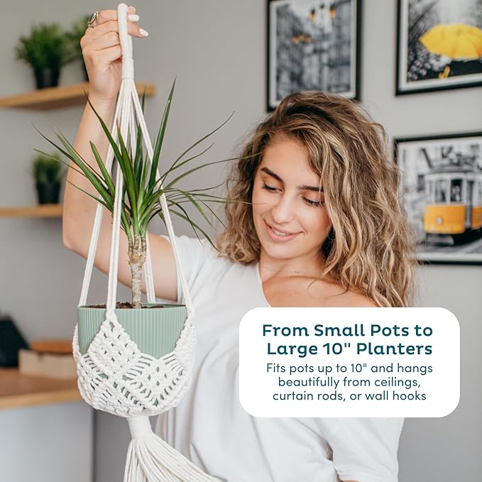 Nook Theory 4-Pack Macrame Plant Hangers with 8 Hooks - Hanging Planters for Indoor Plants, Boho Macrame Hangers Indoor Outdoor, Decorative Plant Hanger Indoor (Black)