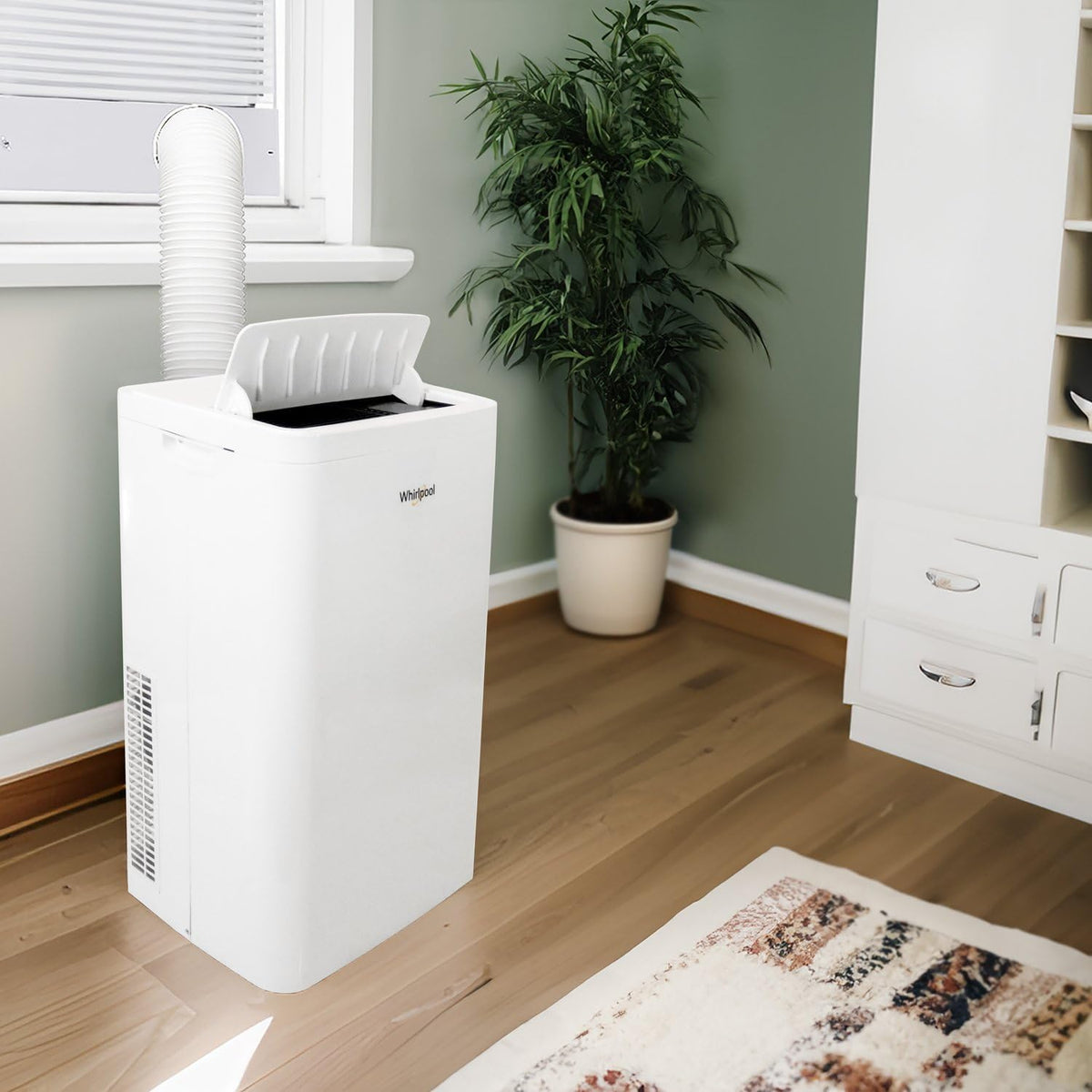 whirlpool 14,000 btu portable air conditioner with heater, close-up detail