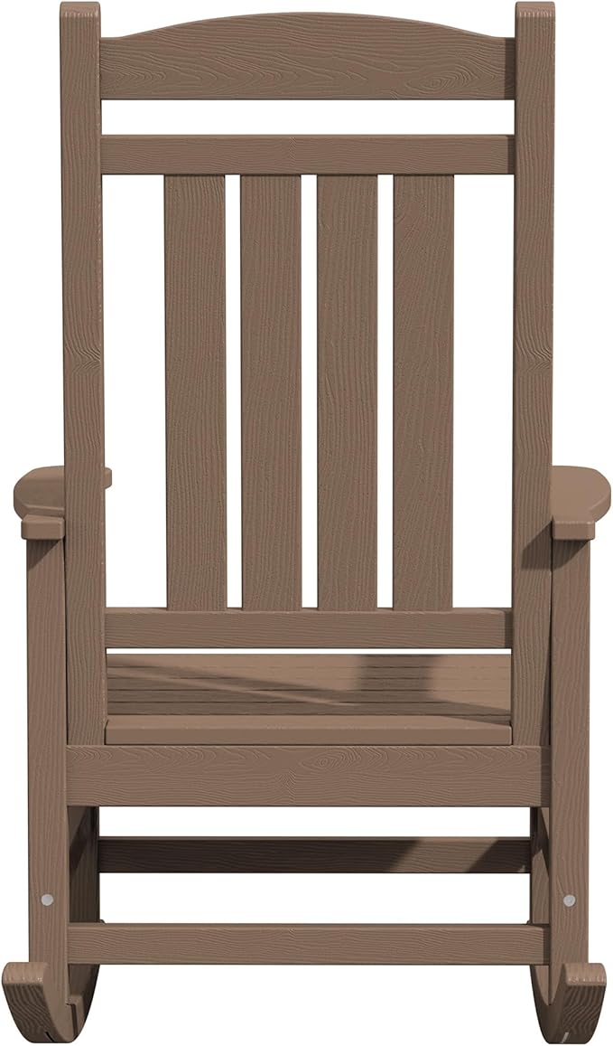 KINGYES HDPE Outdoor Rocking Chair Set of 4, All-Weather Poly Patio Rocking Chairs with 330lbs Support for Adults, Brown