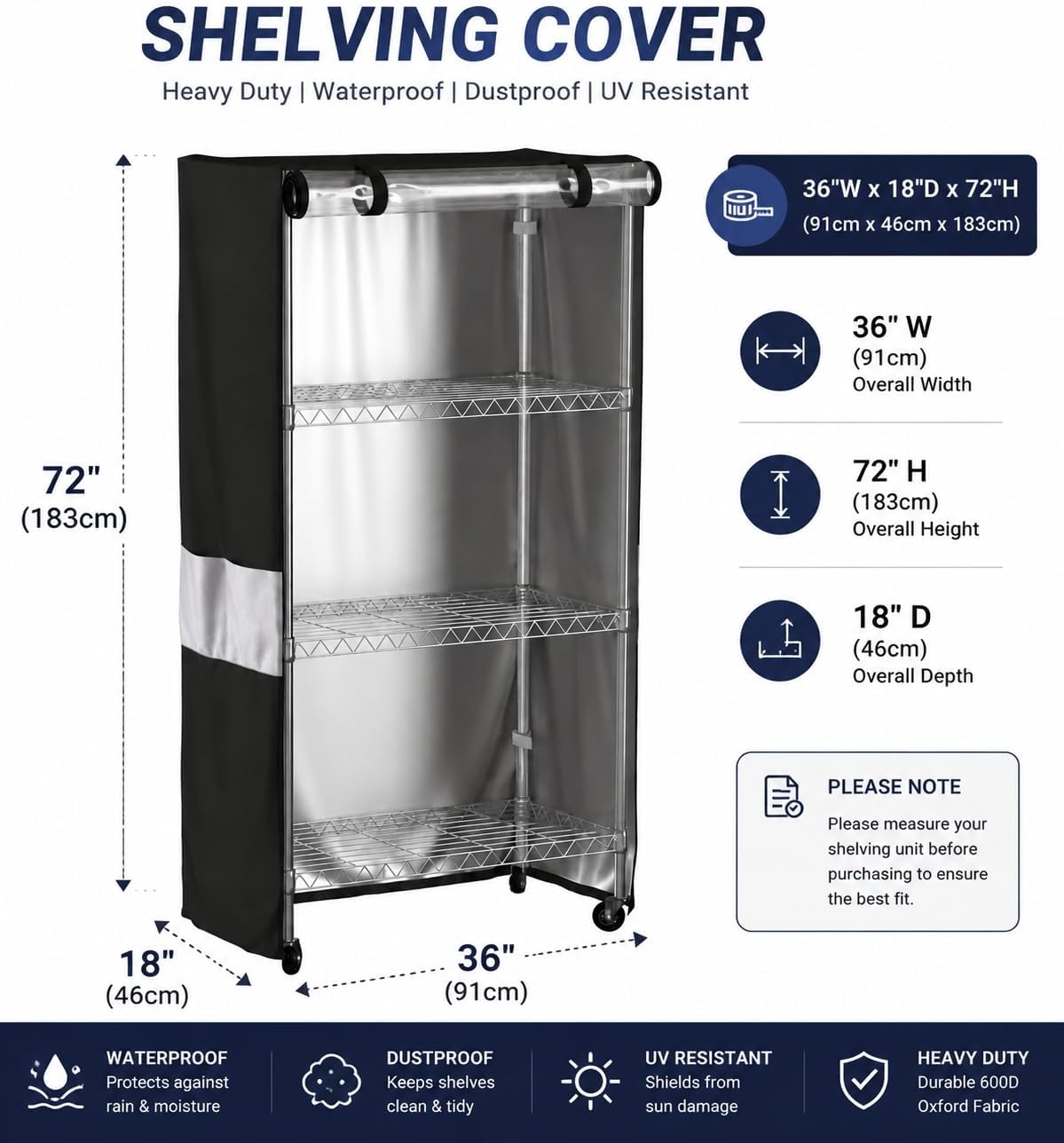 wire shelving storage cover waterproof dustproof clear window, close-up detail