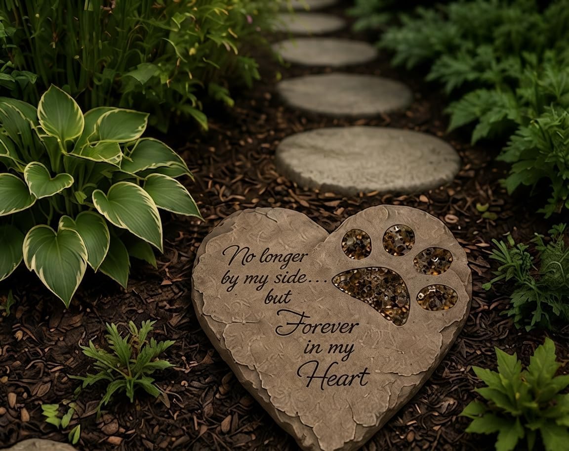 Carson Pet Memorial Garden Stepping Stone Heart Paw Print, 9.5 Inch