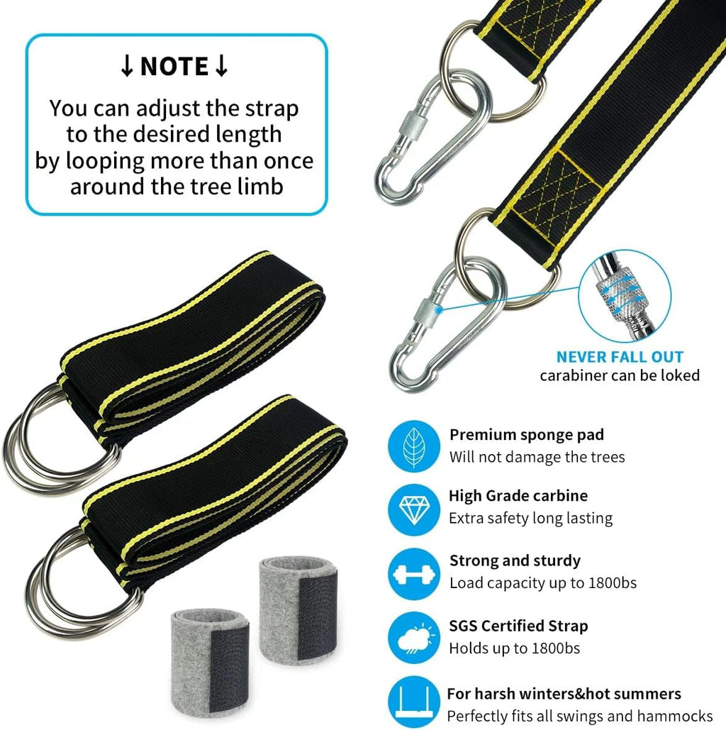 5FT Tree Swing Hanging Straps Kit with Tree Protector,2 Pack | Heavy Duty Carabiners Included. 5FT Hanging Straps Hold 1800 Lbs. Perfect For Tree Swings and Hammock
