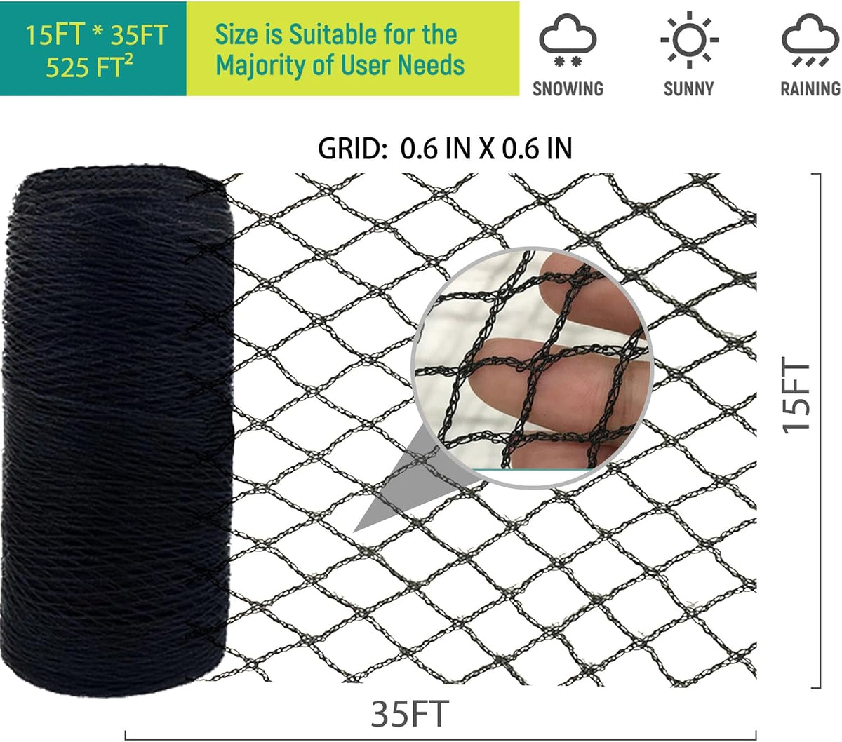 heavy duty bird netting - 0.6" mesh uv, close-up detail