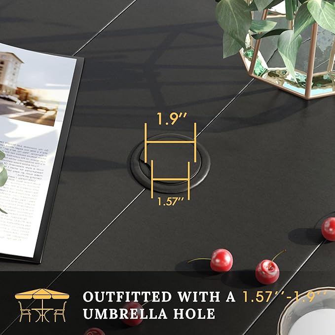 VICLLAX Patio Dining Set for 6, Outdoor Furniture Set Includes 63" Rectangle Patio Table and 6 Patio Sling Chairs, Outdoor Table and Chairs for Outsides, Black Tabletop and Red Fabric