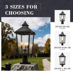 zeyu 26 Inch Outdoor Post Lights, 3 Light Lamp Post Light Fixture Hardwired, Large Waterproof Lamp Pillar Fixtures for Pathway, Water Ripple Glass Shade, Black Finish, ZW105P-L BK-SW