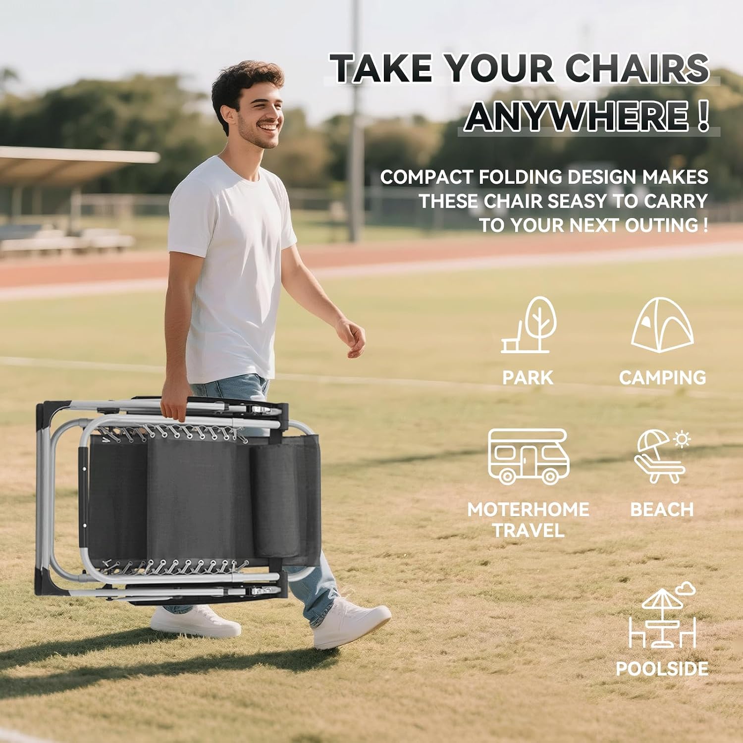 Zero Gravity Chair, Portable Outdoor Chair, Reclining Patio Lounge Chair with Adjustable Pillow and Cup Holder Trays for Outdoor, Patio, Beach, Camping, Garden, Poolside, Gray