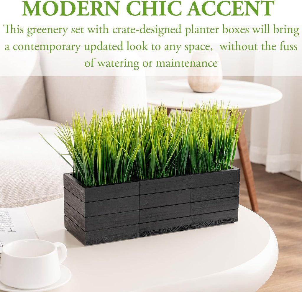 mygift artificial green grass plants in vintage black, close-up detail